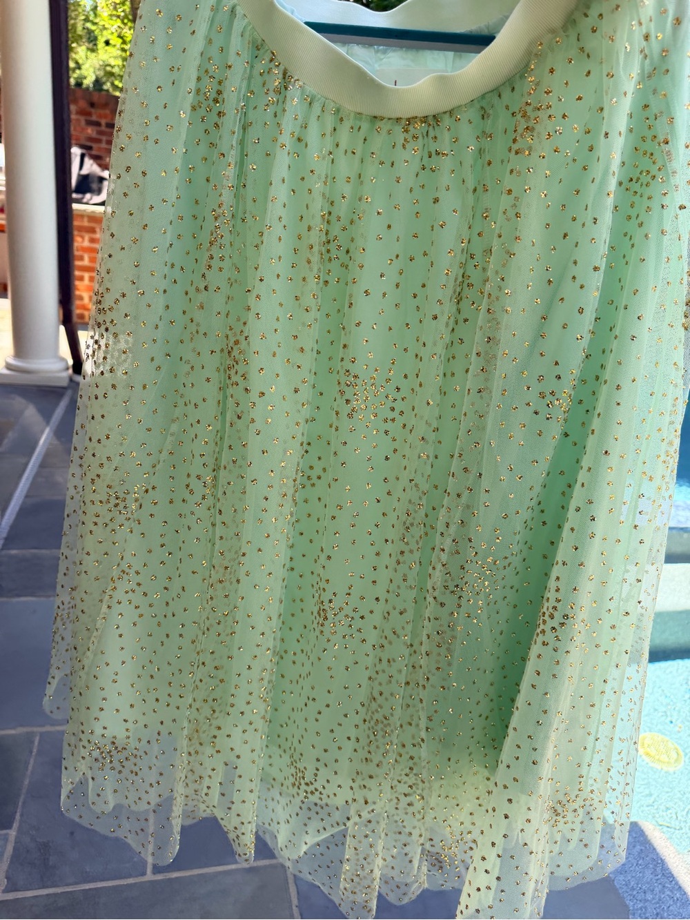 Anthropologie Mint Green Tulle Skirt with Gold Glitter S